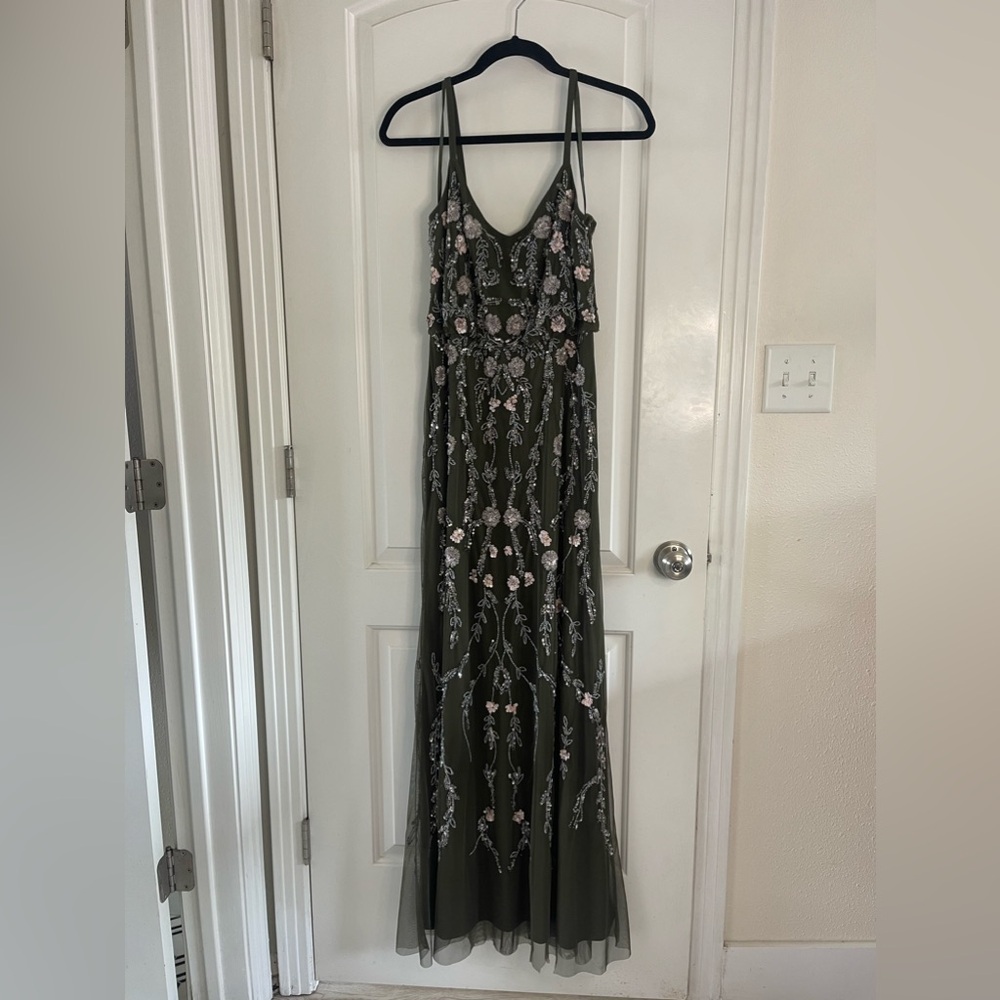 Adrianna Papell Floral Beaded Blouson Dress | Olive multicolor  | size 6